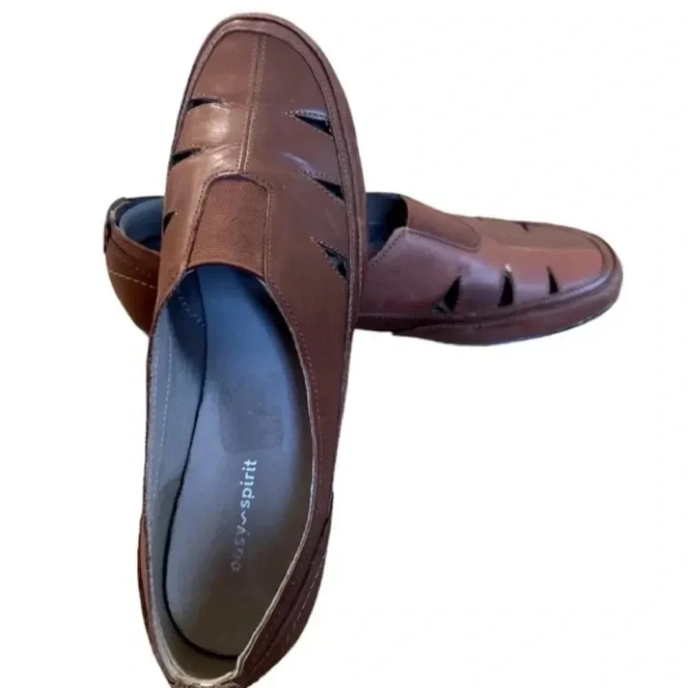 Easy Spirit Women's Daisie Flat Medium Brown Leather/Textile Shoe Size 8.5 GUC